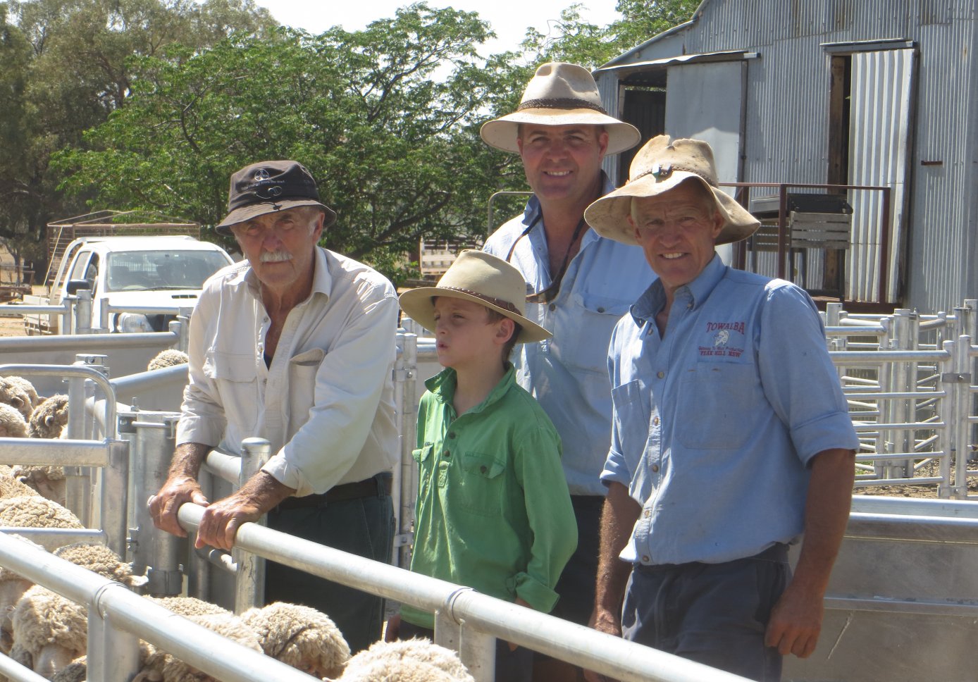 Warick with his long-time Towalba clients Graham, Robert and Charlie Grimm of Grenfell.